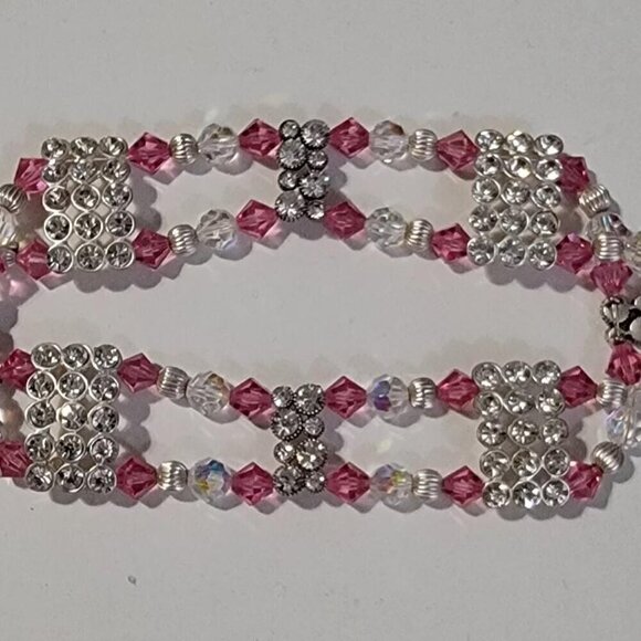 Handmade Swarovski Crystal 2 Strand Dog Necklace Fits Neck Size 10" - 12" - Picture 1 of 7